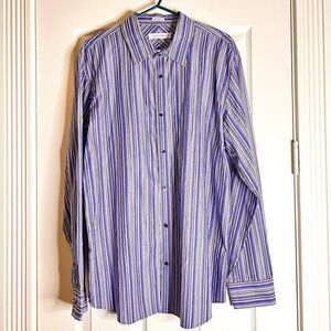 Calvin Klein Men's Long Sleeve Cotton Blue & Grey Striped Button Down Shirt sz L
